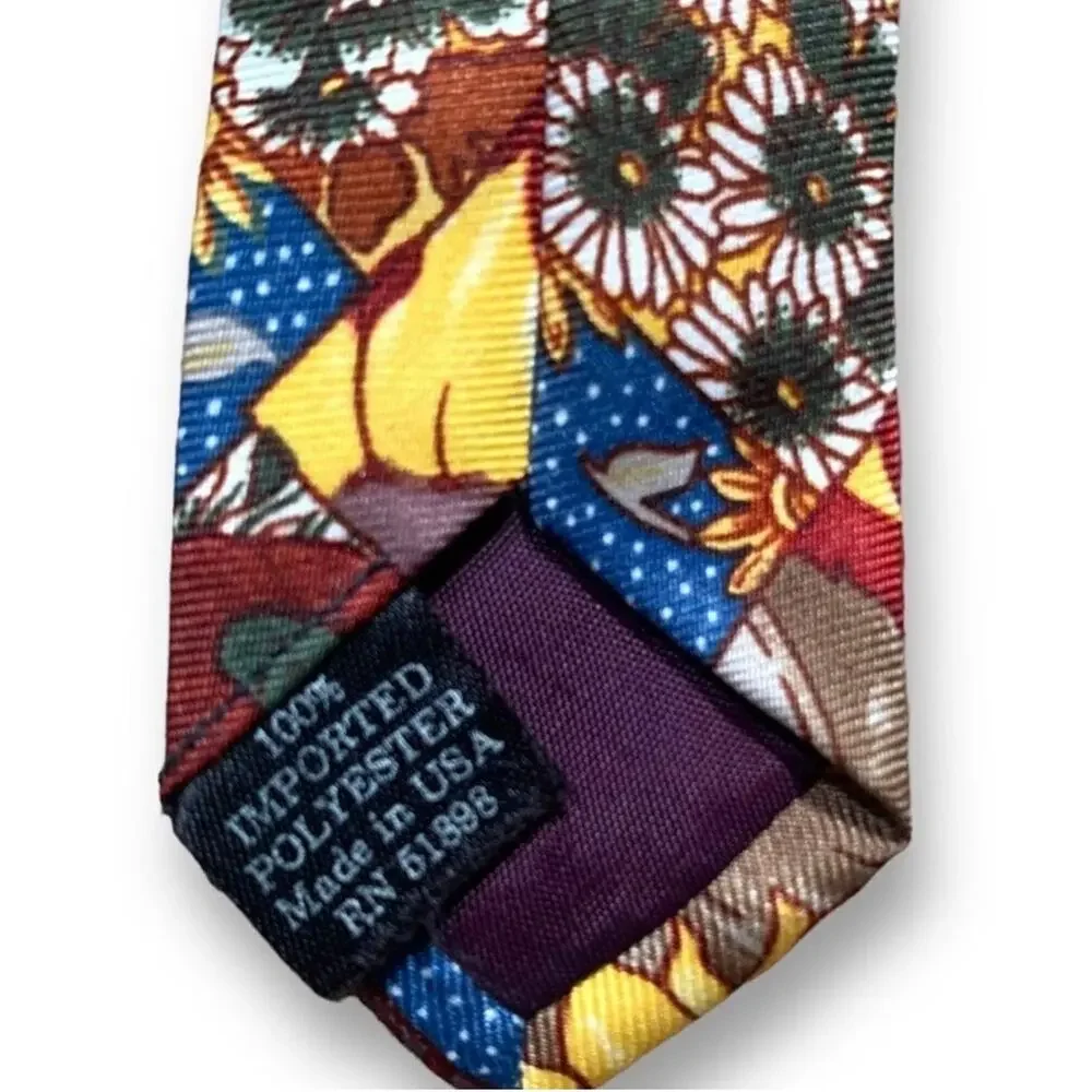 Vintage Beans McGee Sunflower Patchwork Neck‎ Tie 90s Novelty Boho Summer Floral